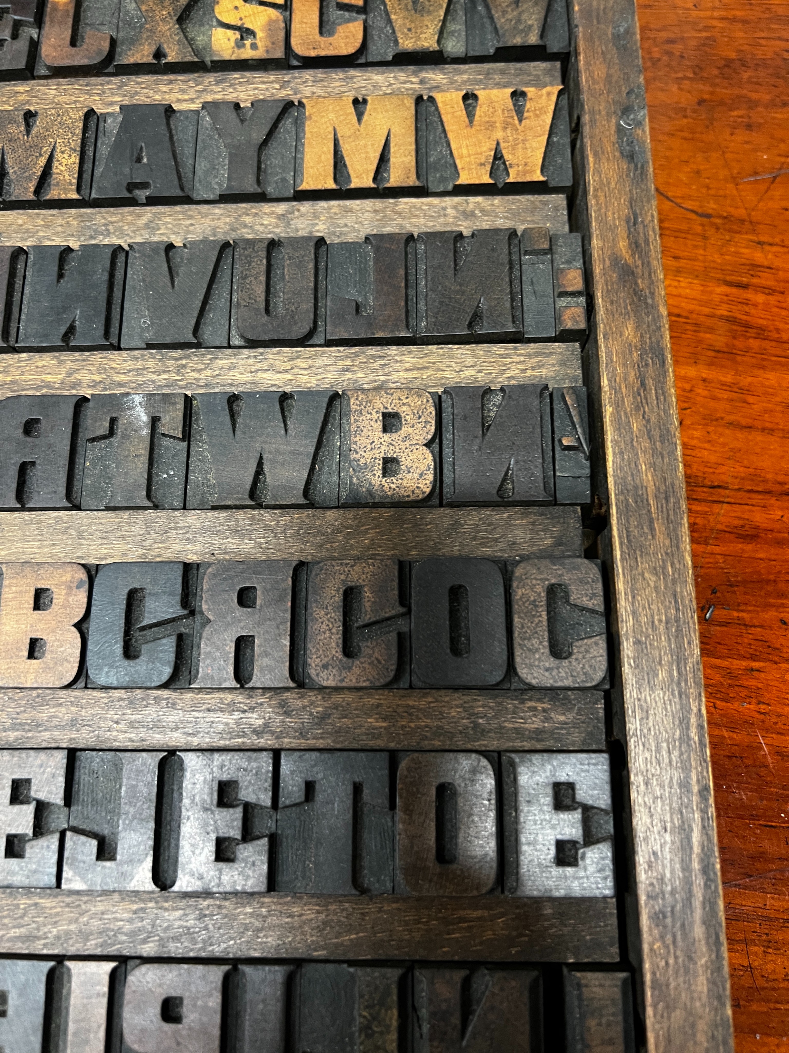 A tray of printers blocks, height 36cm